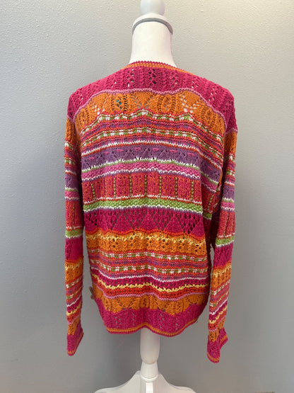 Sigrid Olsen XL Pink /orange fair isle HAND KNIT cardi
