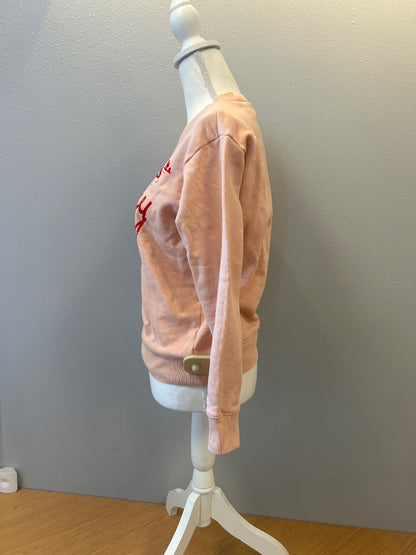 j crew XS Orange LS crewneck w/ red "oyster NY bar"