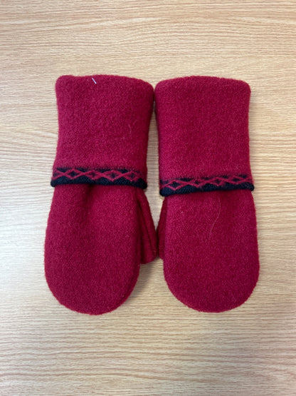 NO BRAND  Red wool sweater mittens w/ large cuff/BLK trim