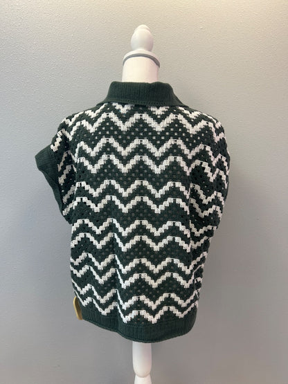 varley M Green /WTE holey knit collared SS polo
