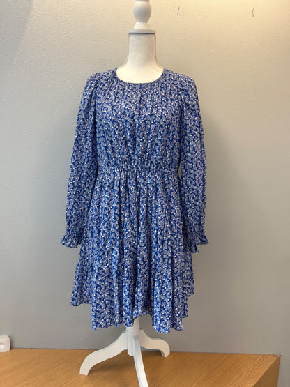 & Other Stories S Blue /WTE floral LS short dress w/ tie waist/back keyhole