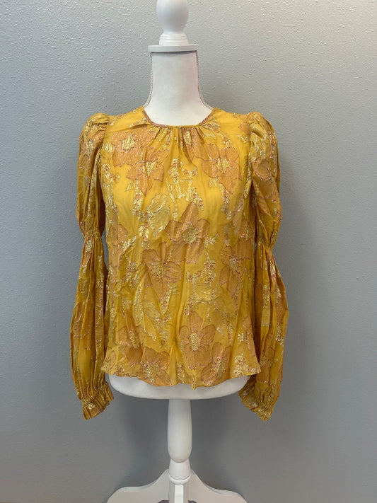Ulla Johnson S Yellow sparkly floral puff sleeve silk blend