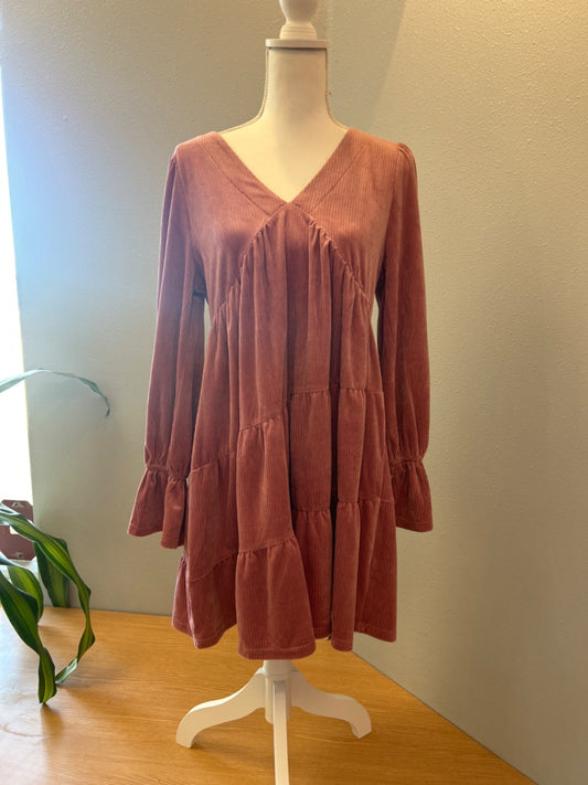 New In S Pink ribbed vneck flowy LS