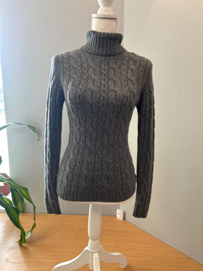 Autumn Cashmere M Grey CASHMERE LS Cable Turtleneck
