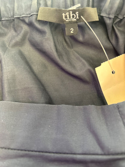 Tibi 2/XS Blue off the shoulder LS bow flowy blouse