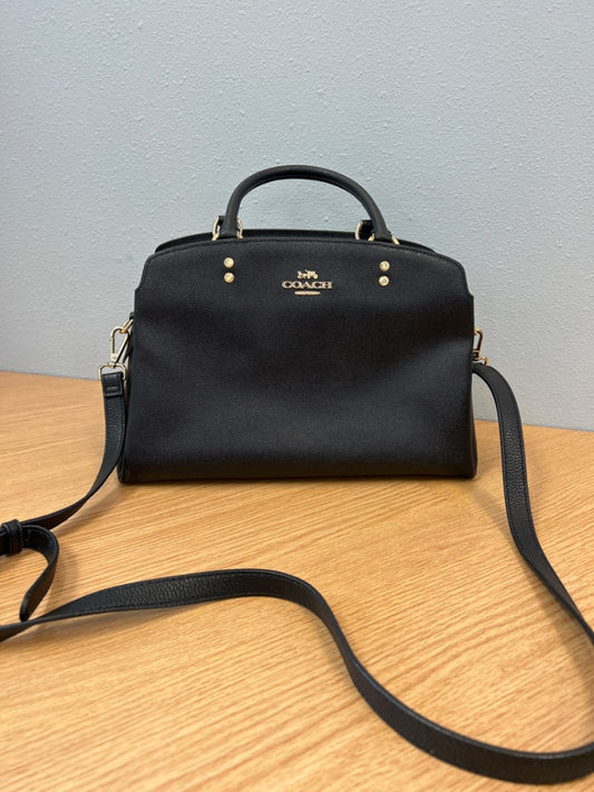 Coach  Black 'Lillie Carryall' crossgrain leather w/ 2 straps gold hadrware