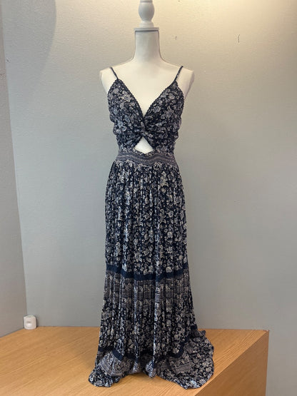Angie L Blue floral sleeveless maxi w/ ruching NWT
