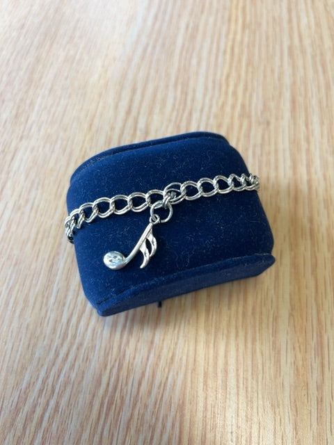 NO BRAND  Sterling silver open chain link w/ "Musical Note" charm Bracelet 925