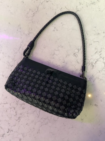 Bottega Veneta  Black Woven Leather Mini Baugette