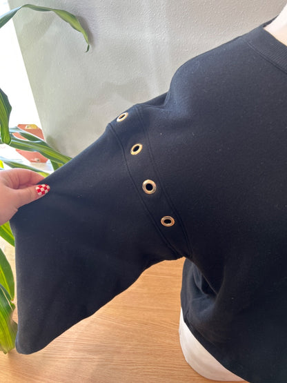 Nation L Black Grommet shoulder Crewneck