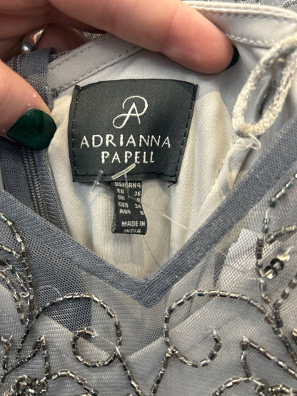 Adrianna Papell 4 Grey SS V-neck Beaded Lace Formal Maxi