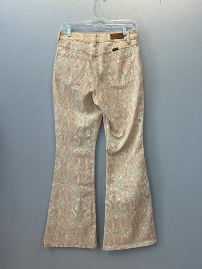 wrangler 4 Orange /pink/tan paisley flare jean
