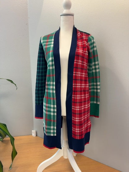 Lands End XS Blue/Green/Red Plaid open front