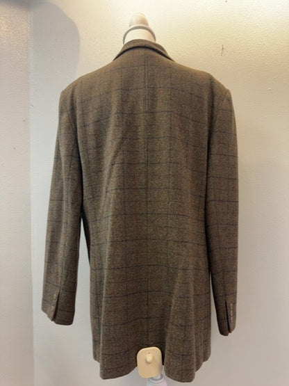 Coldwater Creek XL Tan 100% WOOL plaid LONG blazer