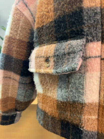 saltwater LUXE M Pink/Brown Fuzzy Plaid Cropped
