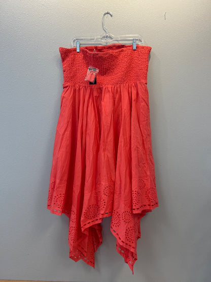 Lane Bryant 2X Pink strapless ruched bodice midi w/ assymetrical/flowy hem