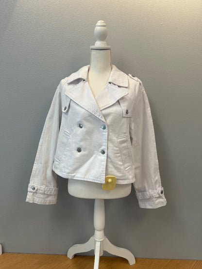 Steve Madden S White double breasted boxy jean jacket w/ collar