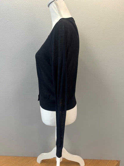 White & Warren M Black cotton blend classic cardi