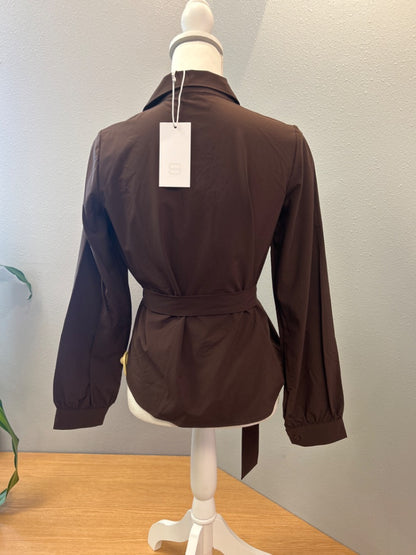 8 by yoox M/L Brown belted LS wrap top w/ sillver hardware NWT