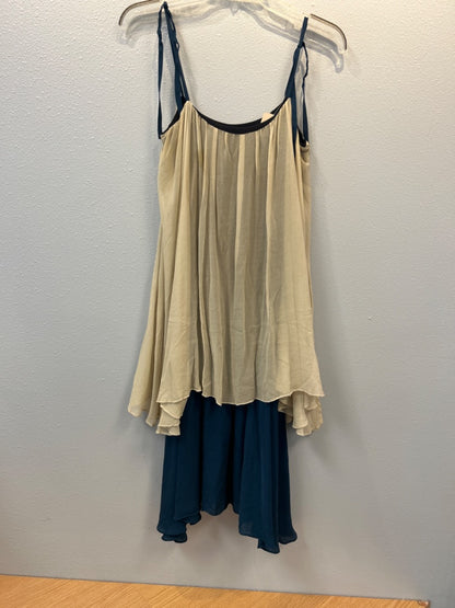 Anagram by Loewe S Tan /blue 100% silk tiered maxi w/ bow ties