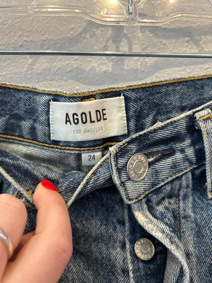 Agolde 00 Mid Wash Denim bttn fly distressed shorts