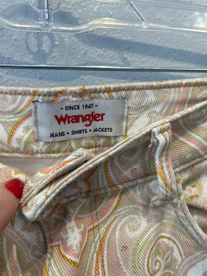 wrangler 4 Orange /pink/tan paisley flare jean