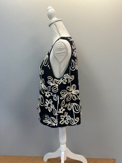 Staccato L Black /tan embroidered floral knit tank