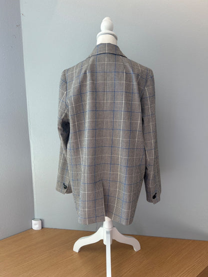 Madewell L Tan /blue/BLK PLAID 1 BTTN BLAZER nwot