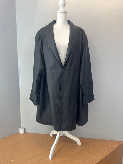 Venezia 3X Black genuine leather midi jacket w/ buttons/collar