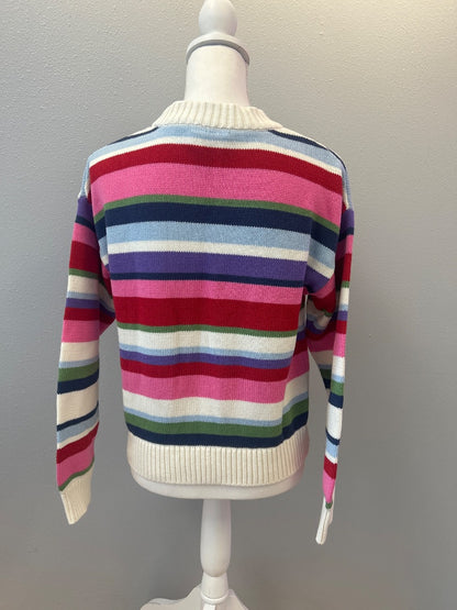 Gap S Pink /blue/cream striped cotton swater
