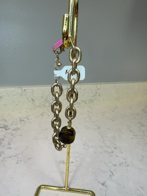 Canvas Gold Plated Heavy Link w/ Tortoise Bead, Clasp Bracelet