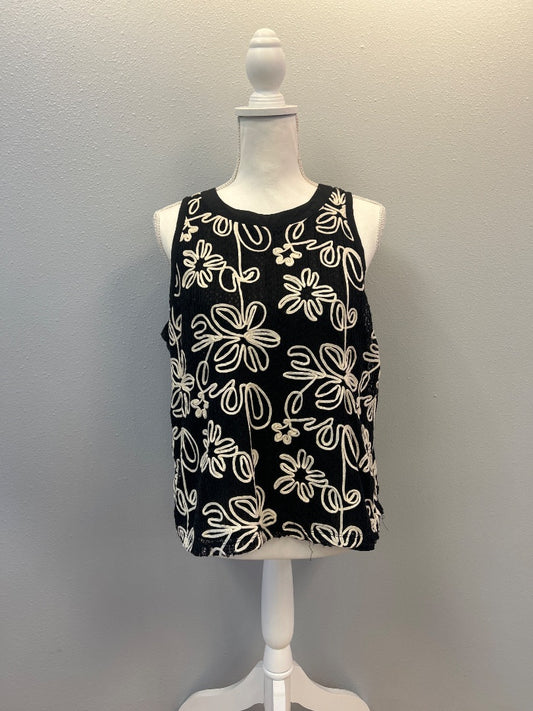 Staccato L Black /tan embroidered floral knit tank