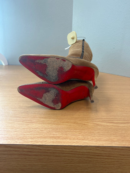 Christian Louboutin 7 Tan Suede Knee High Zipper detail