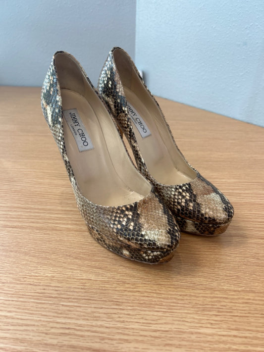 Jimmy Choo 8.5 Brown Snakeskin Platform Stilletto