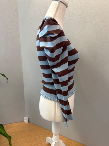 Farm Rio XS Blue/brown NWT Stripe LS U-Neck Cropped