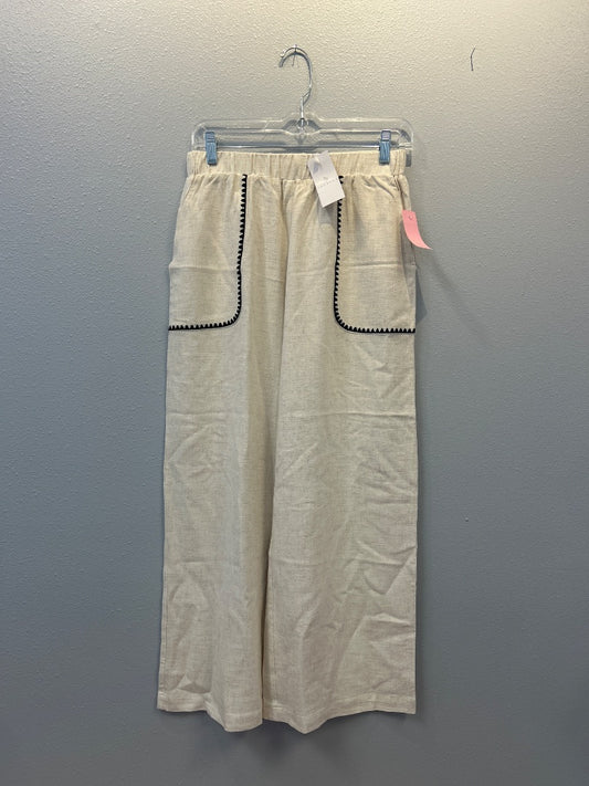 Fun 2 fun S Tan linen blend pant w/ BLK stitching NWT