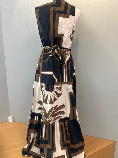 civico 51 L brown/tan/black v neck geo pattern tiered