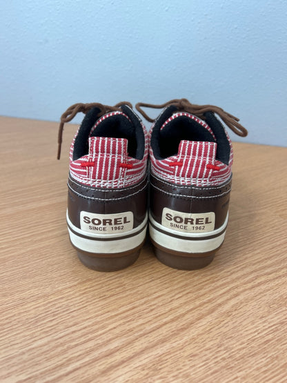 Sorel 10 Brown /red striped lace up shoe /w rubber upper