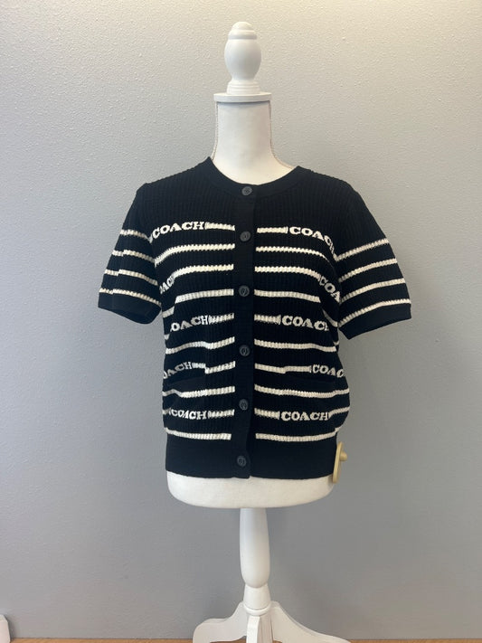 Coach XS Black SS Stripe Logo Cardigan