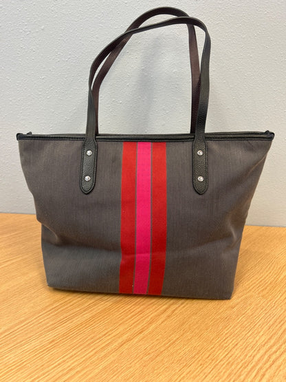 Coach  grey/red/pink jacquard tote with stripes and carriage logo