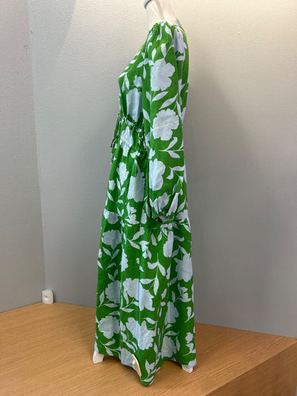 Kate Spade x Target M Green /blue floral LS maxi w/ front ties/elastic waist