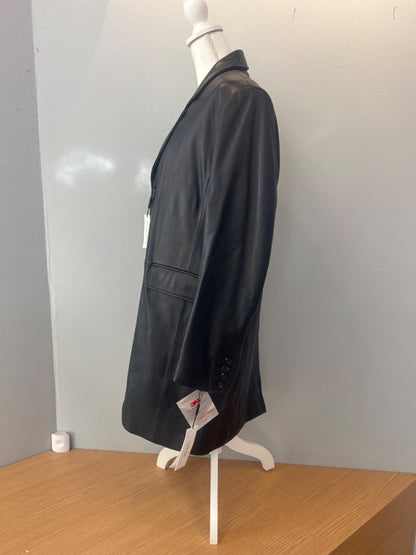 Calvin Klein L Black genuine leather long trench coat NWT