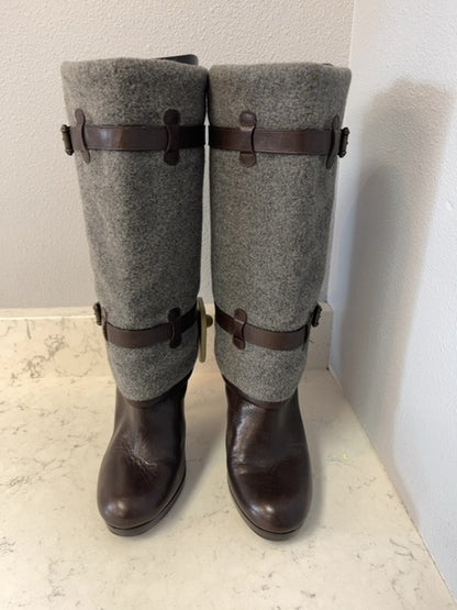 Cole Haan 9 Brown brown leather calf boot w/ gray gelt upper