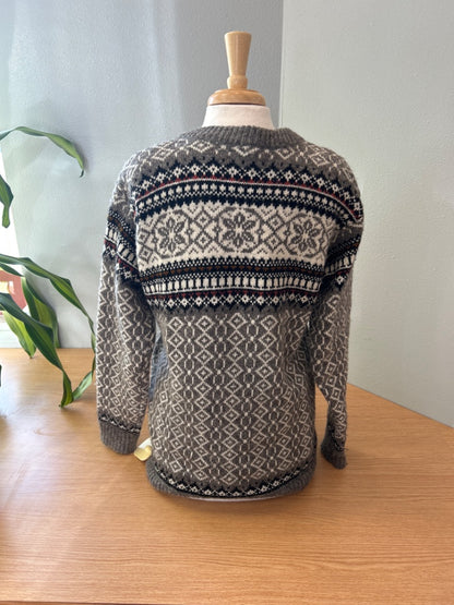 norlander M Gray NORWEIGAN sweater 100% wool w/ BLK/red/WTE
