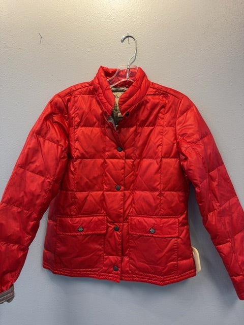 Eddie Bauer S Red vintage goose down filled short puffer button down LS