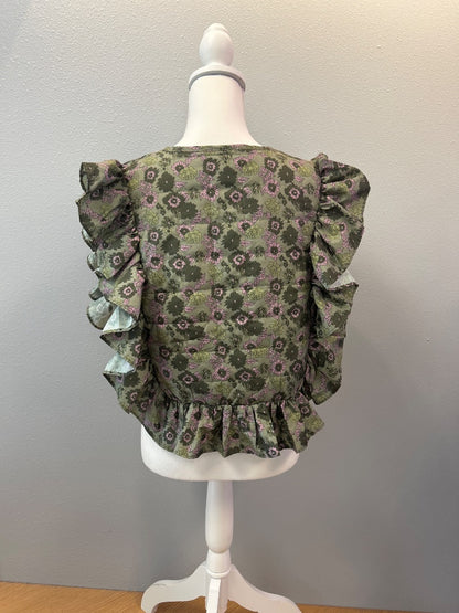 Anthropologie os Green NWT Floral ruffle sleeves