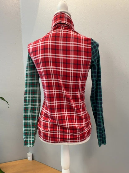 Lands End XS Blue/Green/Red Plaid Turtleneck