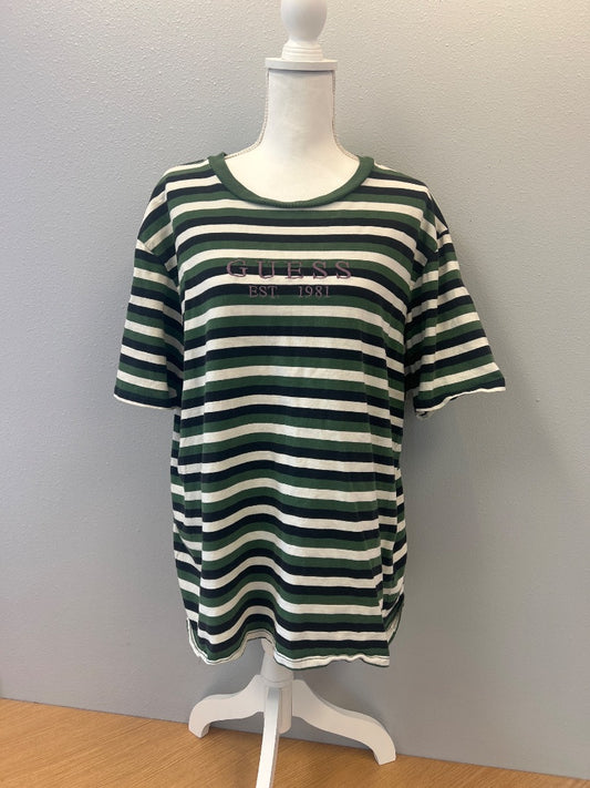 Guess L Green /WTE striped tee w/ purple "guess" logo