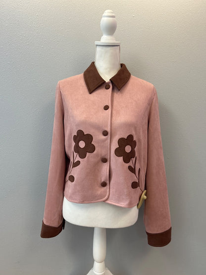 Polagram S Pink/Brown NWT Faux Suede flower front