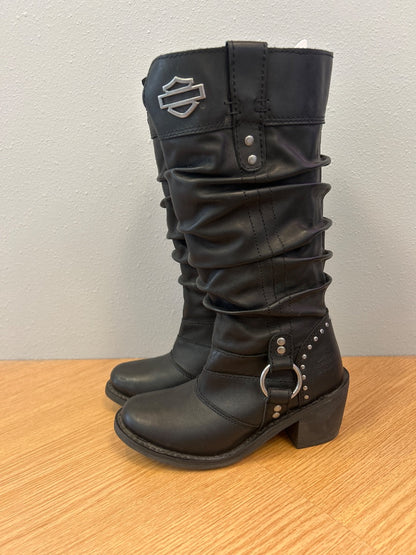 Harley Davidson 6.5 Black gen. leather boots w/ side zip/silver logo